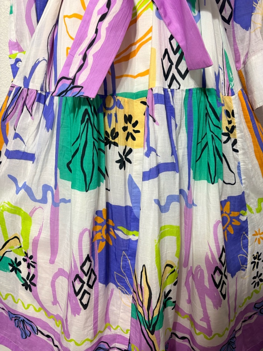 Chico’s Cotton Silk Abstract Floral Tiered Maxi Shirt Dress in Multi-Color LS 6 - Picture 8 of 16
